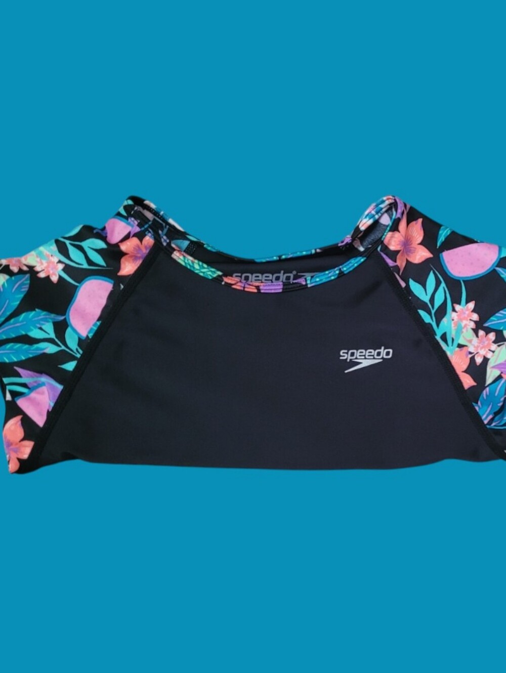 Speedo GIrl's Color-blocked Rash-Guard Swim Top - Picture 6 of 8